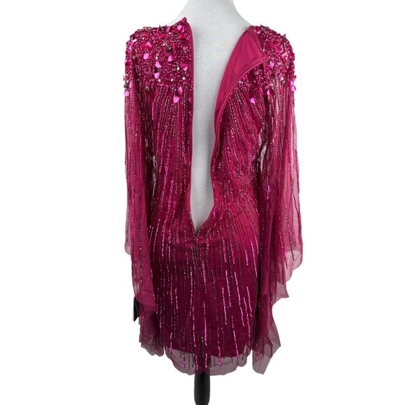 Adrianna Papell Embellished Rhinestones Kaftan Shift Dress Red Plum Size XS - Picture 10 of 16